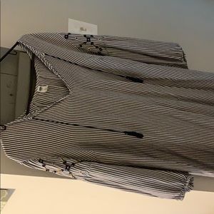 striped dress with flowers on sleeves